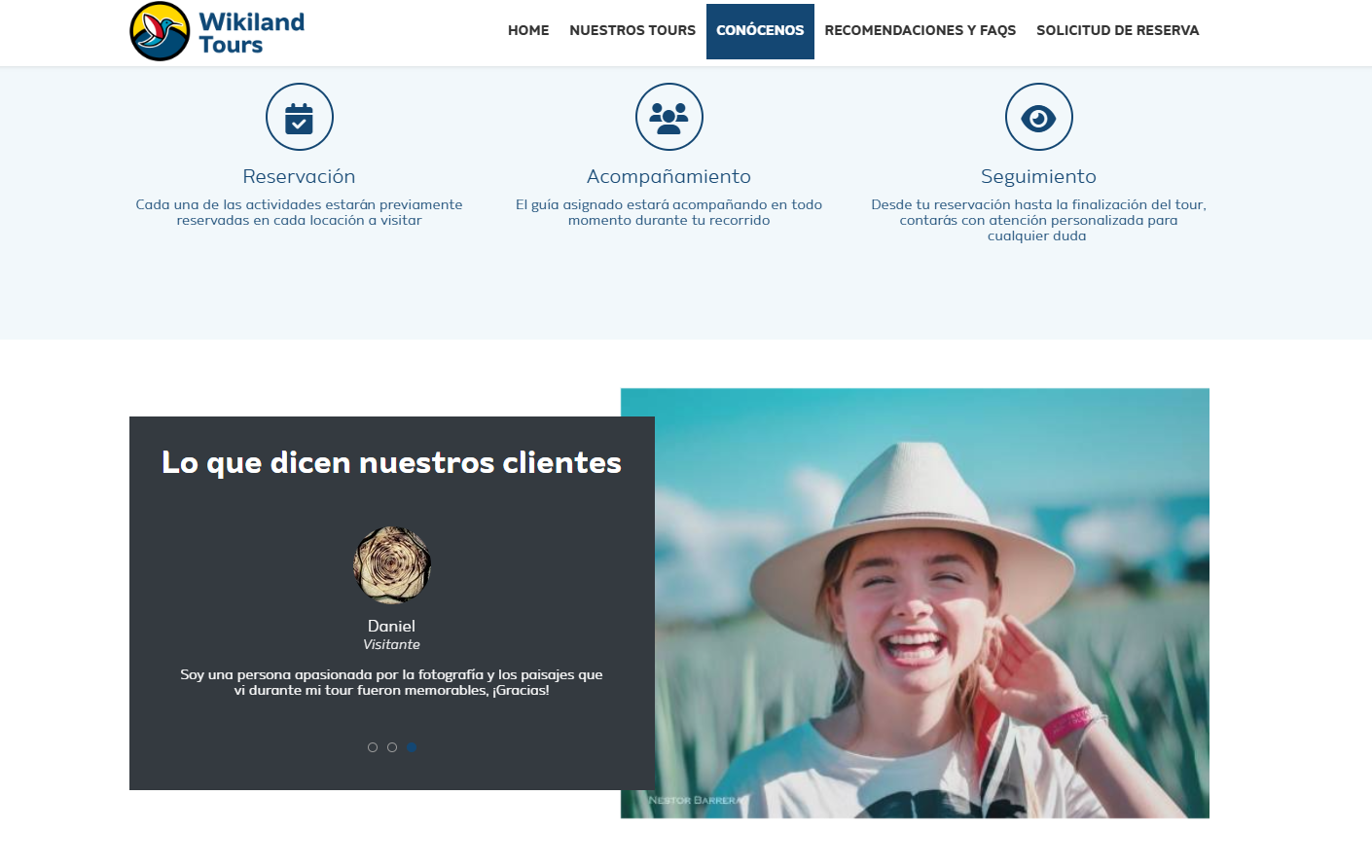 Secci&oacute;n de acompa&ntilde;amiento y testimonios en Wikiland Tours