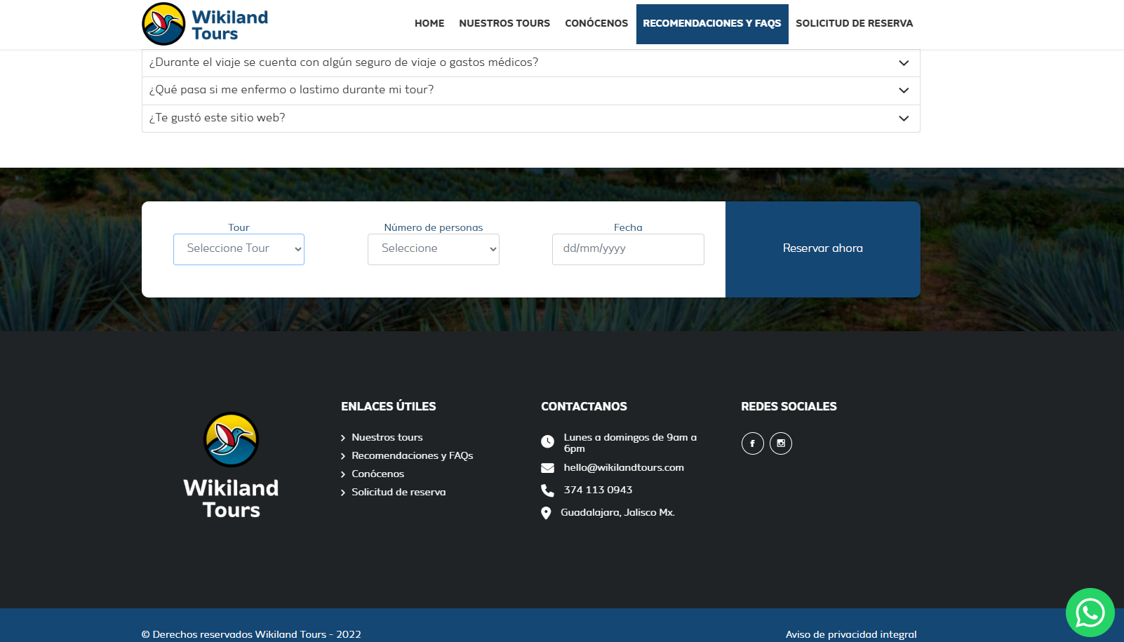 Preguntas frecuentes y datos de contacto en Wikiland Tours